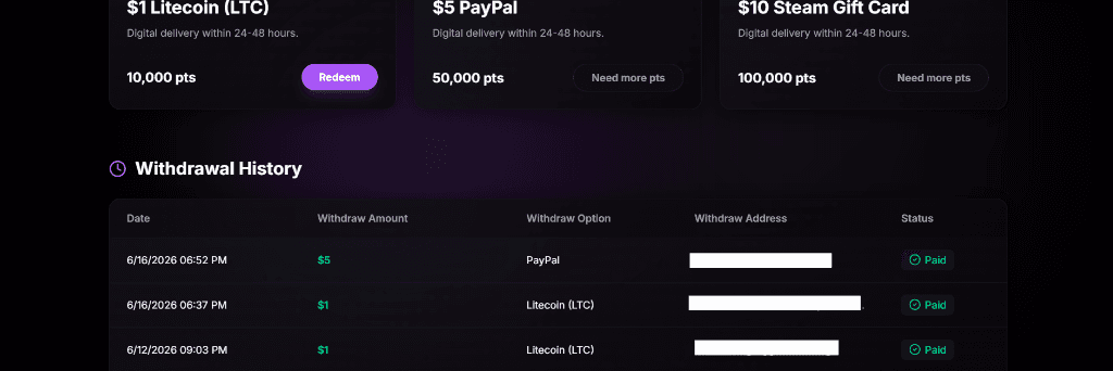 Live Withdrawal History