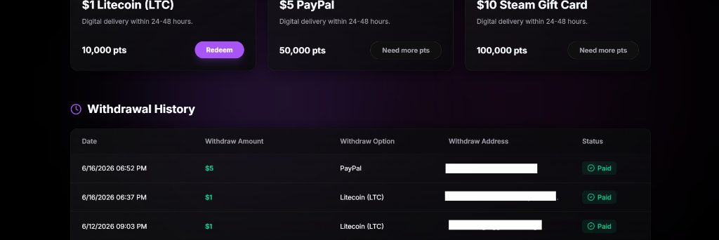 Recent Payouts